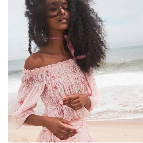 LoveShackFancy Bubbly Pink Floral Smocked Blouse Tiffie Polka Dot Floral - Picture 6 of 6